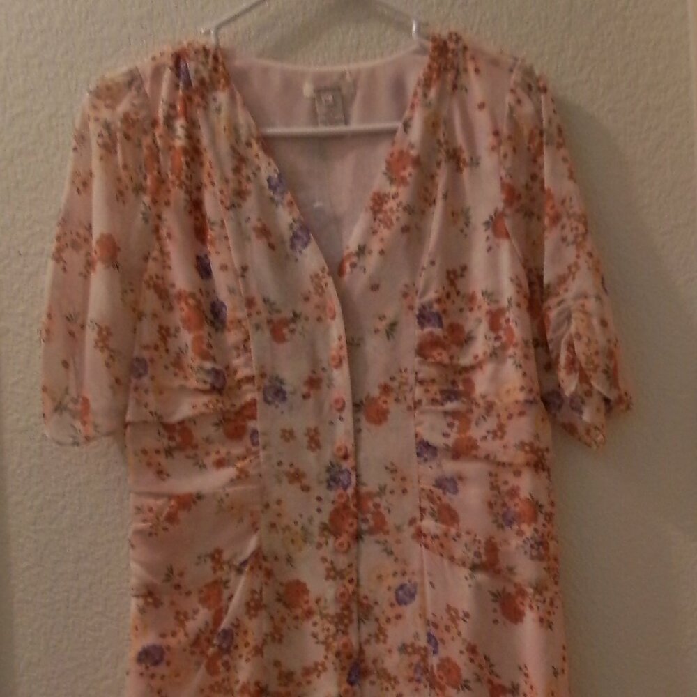 NWOTS, SUNDANCE, SIZE 10, 100% SILK, FLORAL, MIDI, BUTTON FRONT, V NECK DRESS